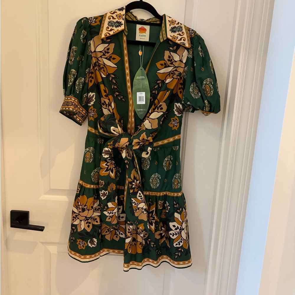 Green Floral Tie-Front Women's Dress - Picture 6 of 9